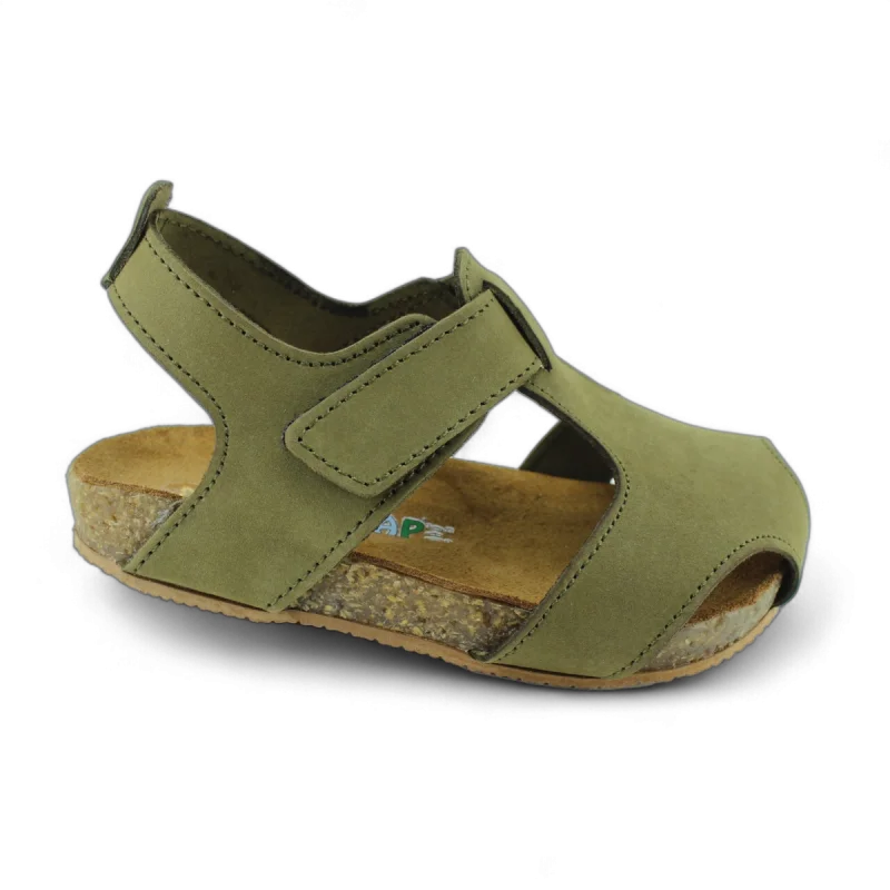 Haki Yeşil Deri ve Ortopedik Bebek Sandalet