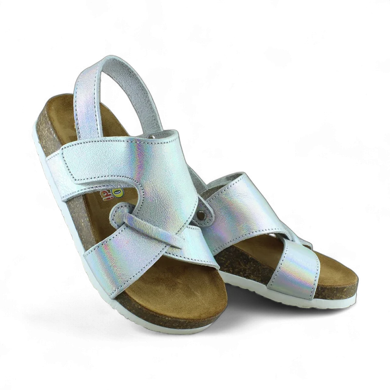 Gümüş Deri ve Ortopedik Bebek Sandalet