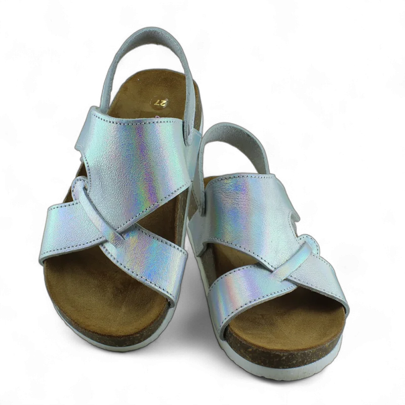 Gümüş Deri ve Ortopedik Bebek Sandalet