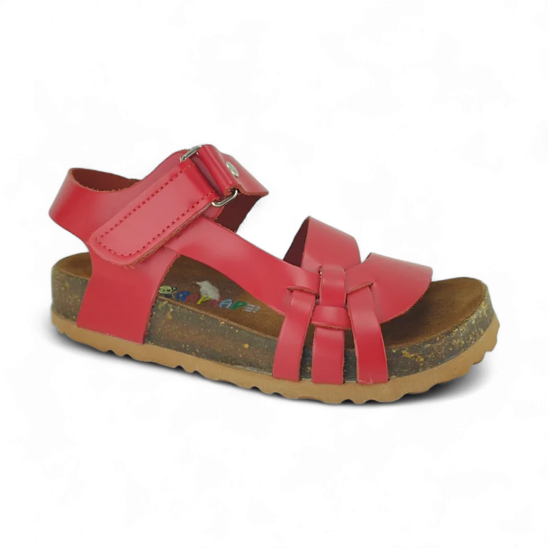 Kırmızı Deri ve Ortopedik Bebek Sandalet