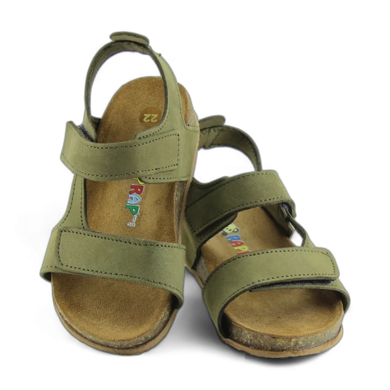 Haki Yeşil Deri ve Ortopedik Bebek Sandalet