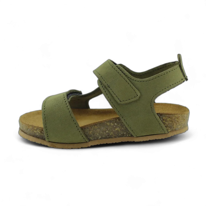 Haki Yeşil Deri ve Ortopedik Bebek Sandalet