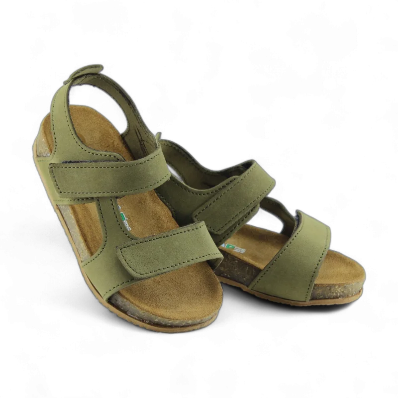 Haki Yeşil Deri ve Ortopedik Bebek Sandalet